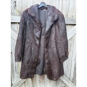 VTG‎ Pd FURS Argentina Long Hair Beaver Real Fur Coat Lined Jacket Womens S